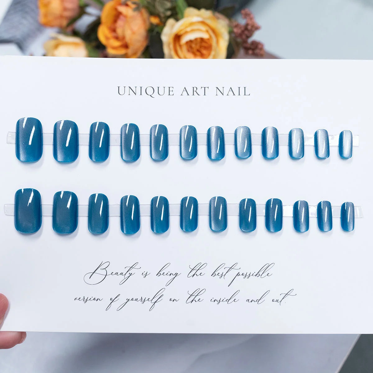 24/96PCS Medium Square Cat Eye Press On Nails Reusable Full Cover Stick-on False Nail Tips DIY Christmas Gift New Year Fake Nail