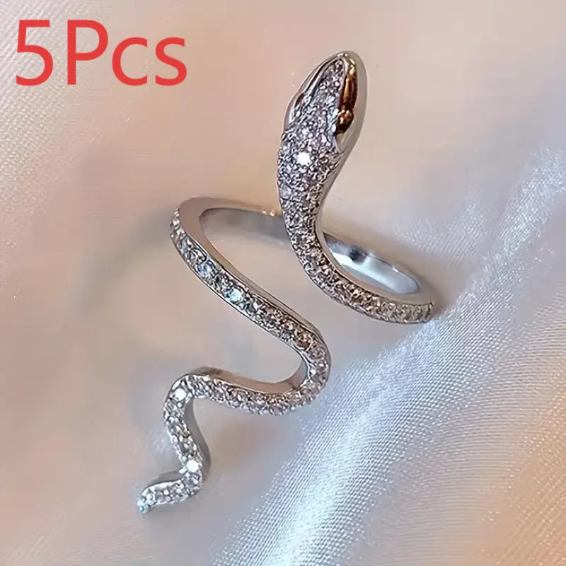 Elegant Luxury Rhinestone Snake Ring Open Adjustable Animal Ring Women's Exquisite Party Daily Gift Valentine's Day Jewelry