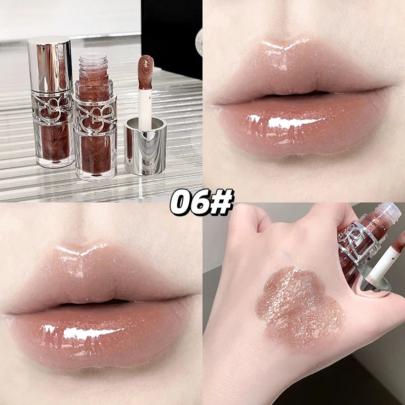 Gege Bear Glittering Mirror Lip Glaze, Watery Shimmering Light Lip Gloss Makeup 8 Colors, Hydrating Moisturizing, Long Lasting