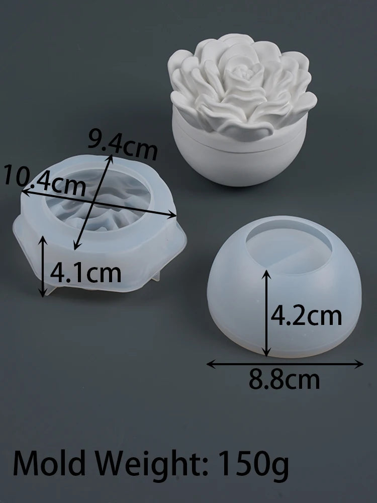 Valentine's Day Flower Candle Jar Silicone Mold DIY Peony Camellia Aromath Gypsum Molds Resin Storage Box Flowerpot Craft Molds