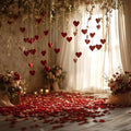February 14 Valentine's Day Background for Photography White Curtain Red Rose Flowers Couple Party Photo Backdrop Portrait Decor