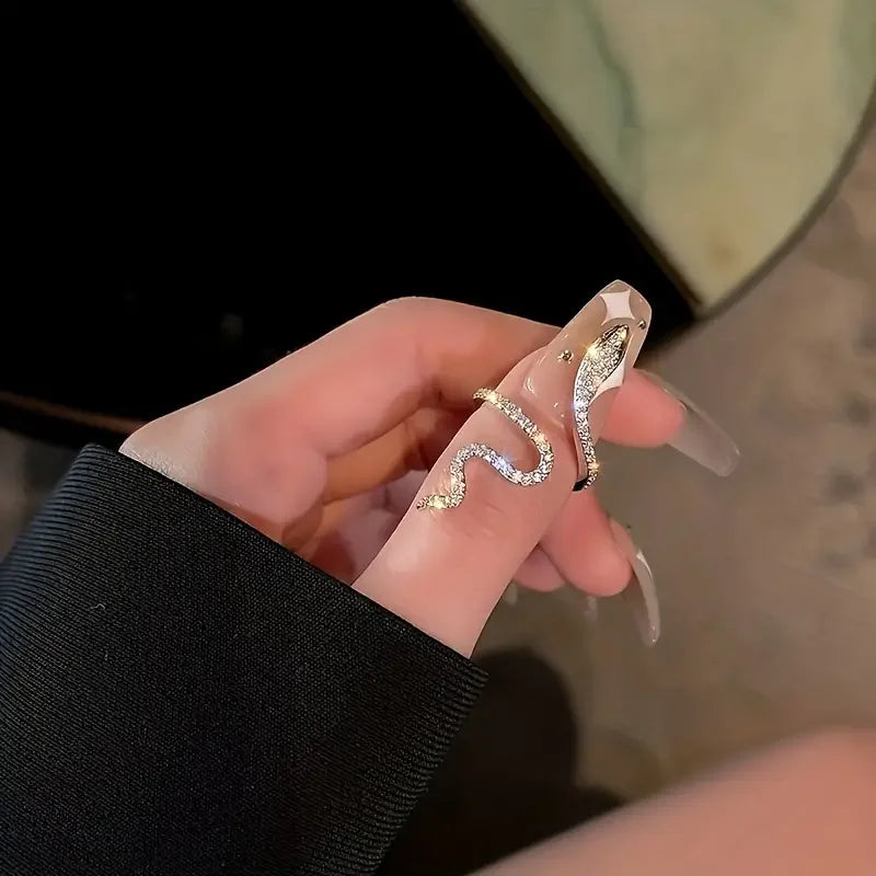Elegant Luxury Rhinestone Snake Ring Open Adjustable Animal Ring Women's Exquisite Party Daily Gift Valentine's Day Jewelry