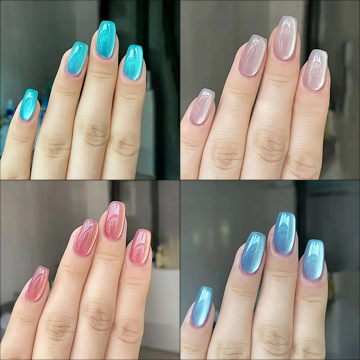 24/96PCS Medium Square Cat Eye Press On Nails Reusable Full Cover Stick-on False Nail Tips DIY Christmas Gift New Year Fake Nail