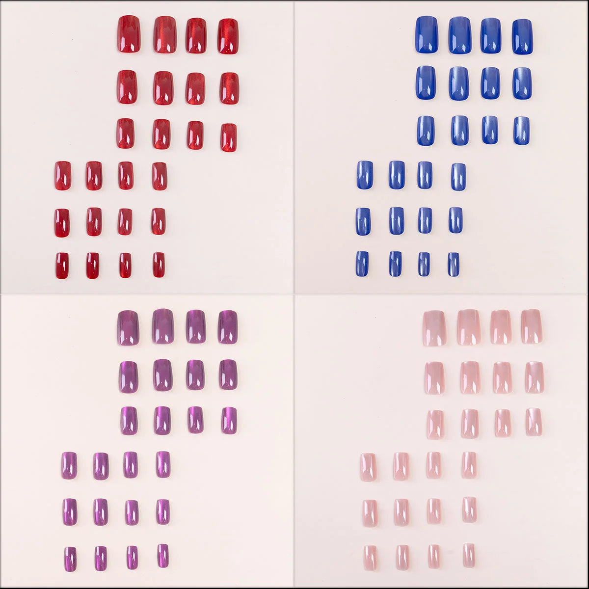 24/96PCS Medium Square Cat Eye Press On Nails Reusable Full Cover Stick-on False Nail Tips DIY Christmas Gift New Year Fake Nail