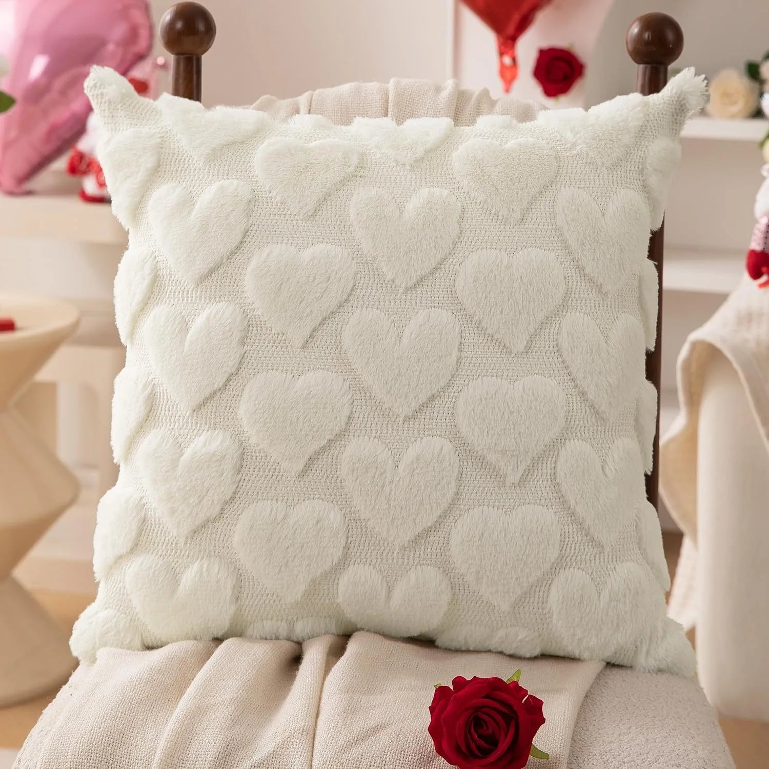 Valentine's Day Plush Pillow Cover Heart Shape Red Pink White Pillowcase Valentines Day Home Decor Sofa Car Cushion Cover
