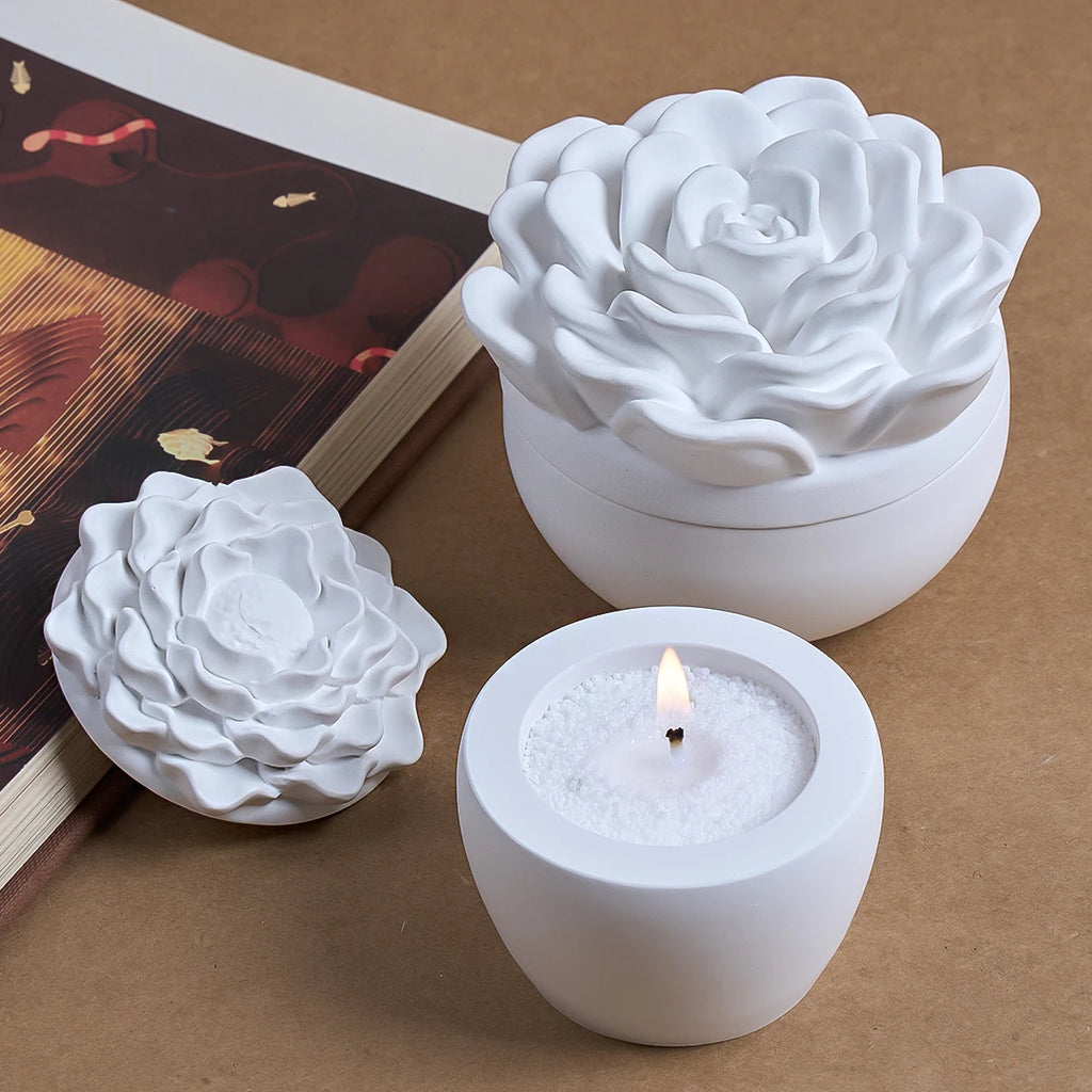 Valentine's Day Flower Candle Jar Silicone Mold DIY Peony Camellia Aromath Gypsum Molds Resin Storage Box Flowerpot Craft Molds