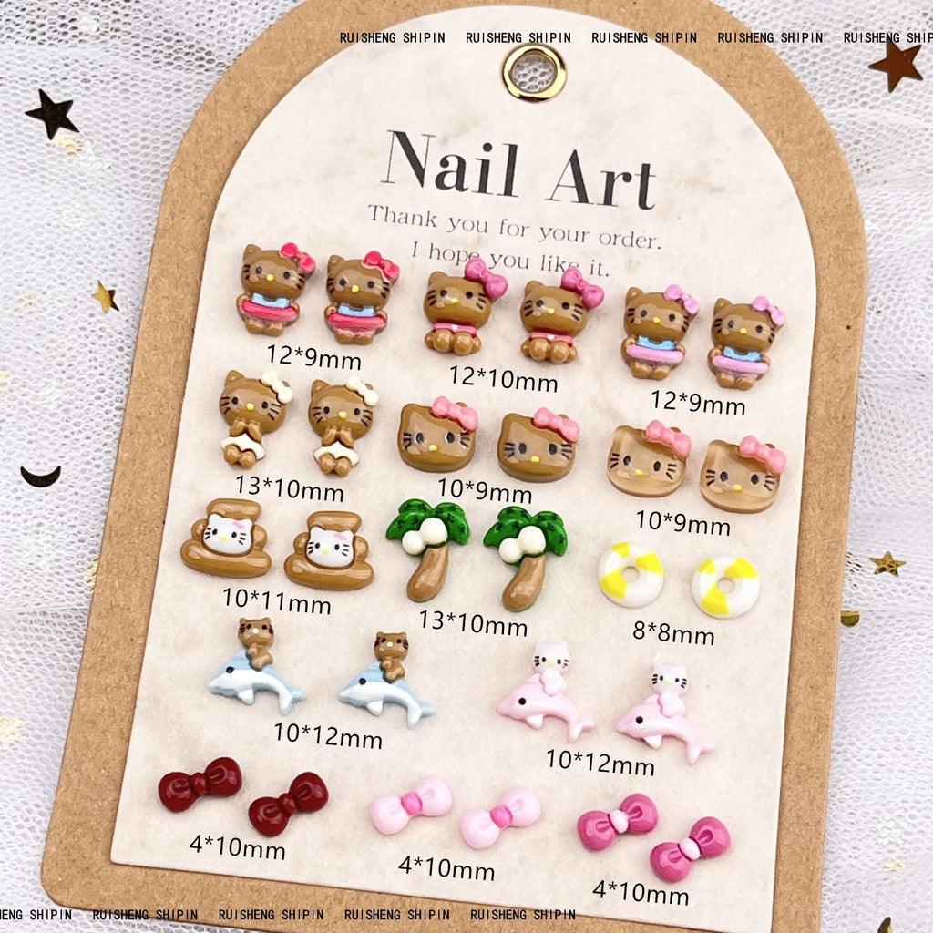 20Pcs Lovely Hello Kitty Cartoon Nail Accessories for Summer Fun Nail Charms Designed for Beautiful Girls