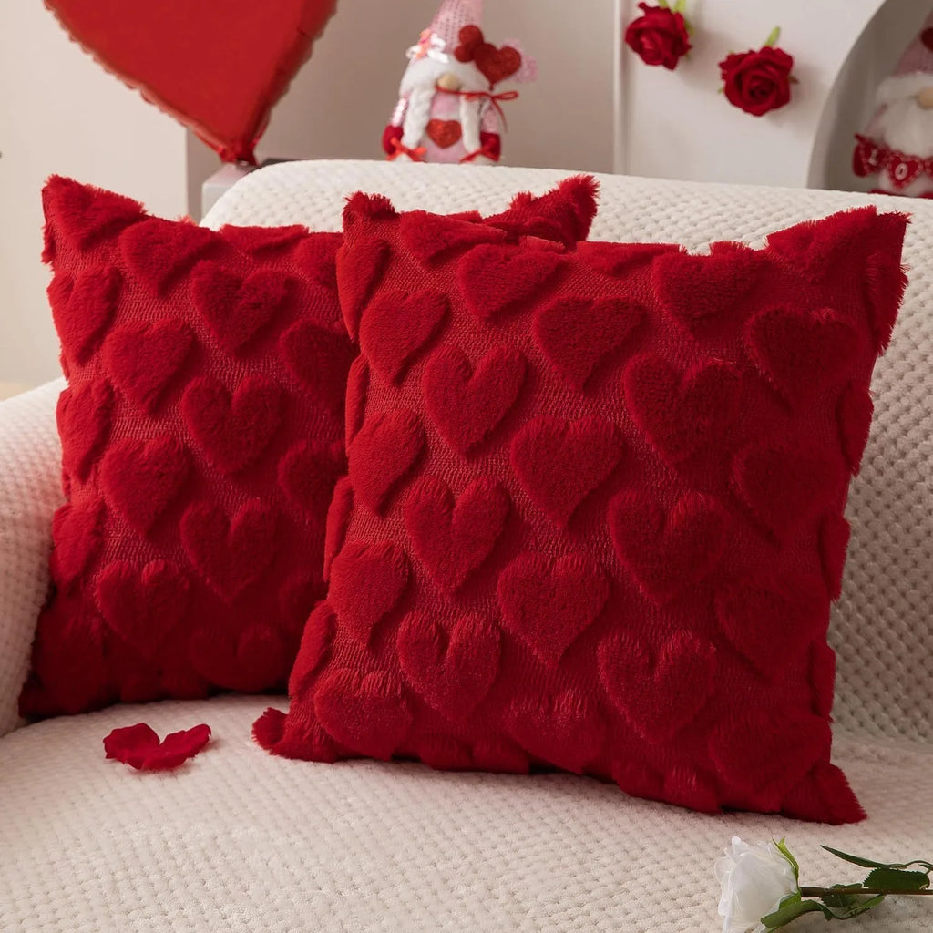 Valentine's Day Plush Pillow Cover Heart Shape Red Pink White Pillowcase Valentines Day Home Decor Sofa Car Cushion Cover