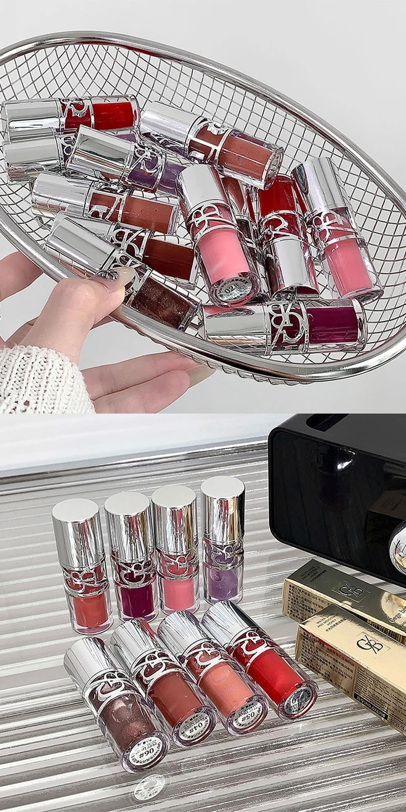 Gege Bear Glittering Mirror Lip Glaze, Watery Shimmering Light Lip Gloss Makeup 8 Colors, Hydrating Moisturizing, Long Lasting