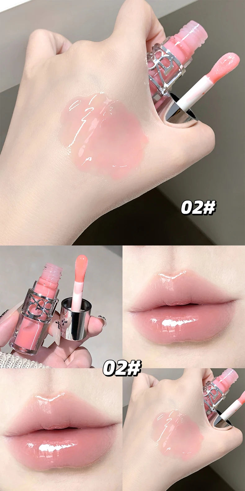 Gege Bear Glittering Mirror Lip Glaze, Watery Shimmering Light Lip Gloss Makeup 8 Colors, Hydrating Moisturizing, Long Lasting