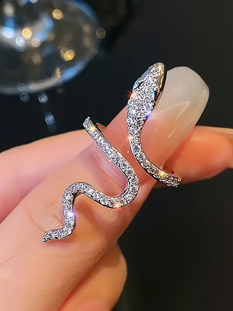 Elegant Luxury Rhinestone Snake Ring Open Adjustable Animal Ring Women's Exquisite Party Daily Gift Valentine's Day Jewelry