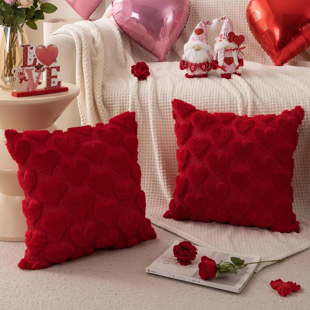 Valentine's Day Plush Pillow Cover Heart Shape Red Pink White Pillowcase Valentines Day Home Decor Sofa Car Cushion Cover