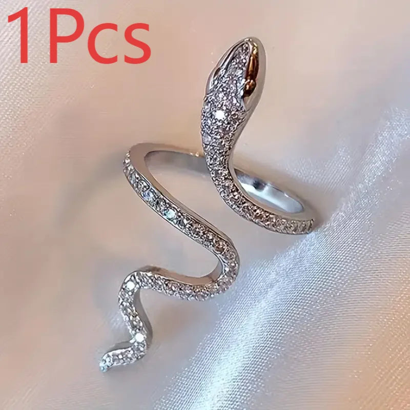 Elegant Luxury Rhinestone Snake Ring Open Adjustable Animal Ring Women's Exquisite Party Daily Gift Valentine's Day Jewelry