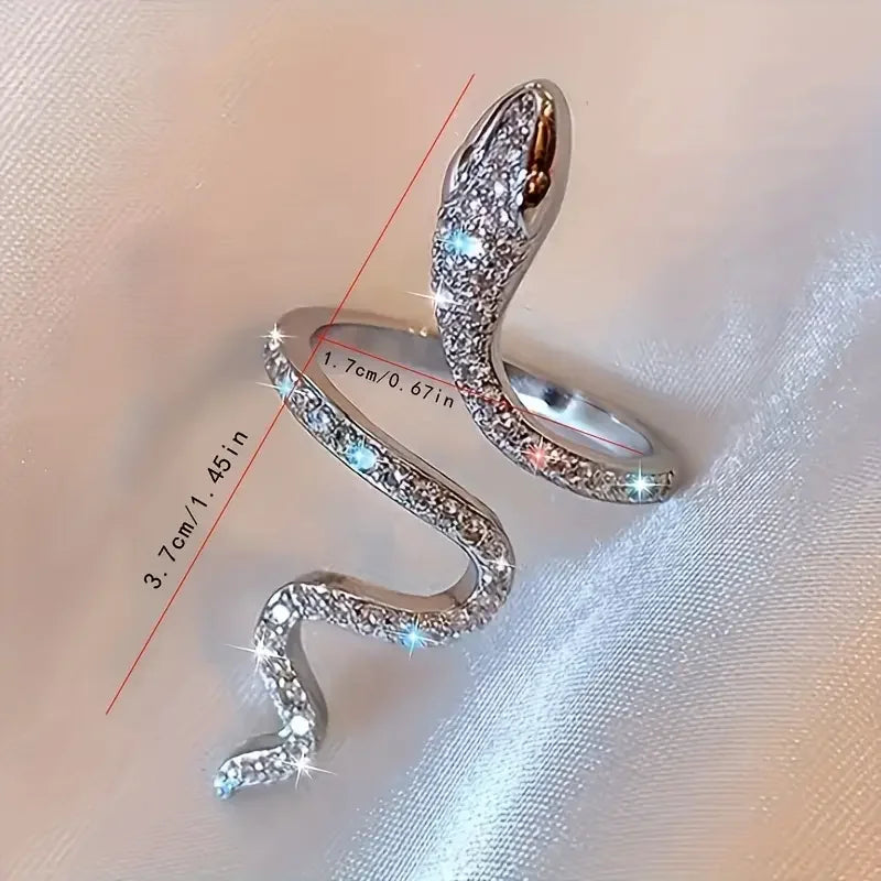 Elegant Luxury Rhinestone Snake Ring Open Adjustable Animal Ring Women's Exquisite Party Daily Gift Valentine's Day Jewelry