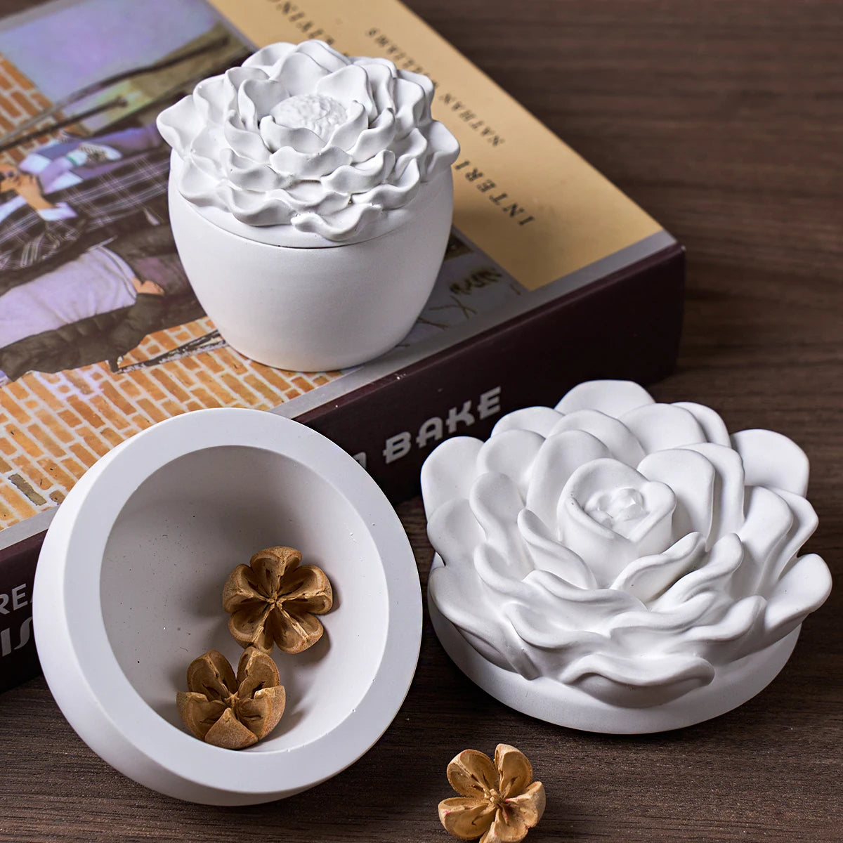 Valentine's Day Flower Candle Jar Silicone Mold DIY Peony Camellia Aromath Gypsum Molds Resin Storage Box Flowerpot Craft Molds