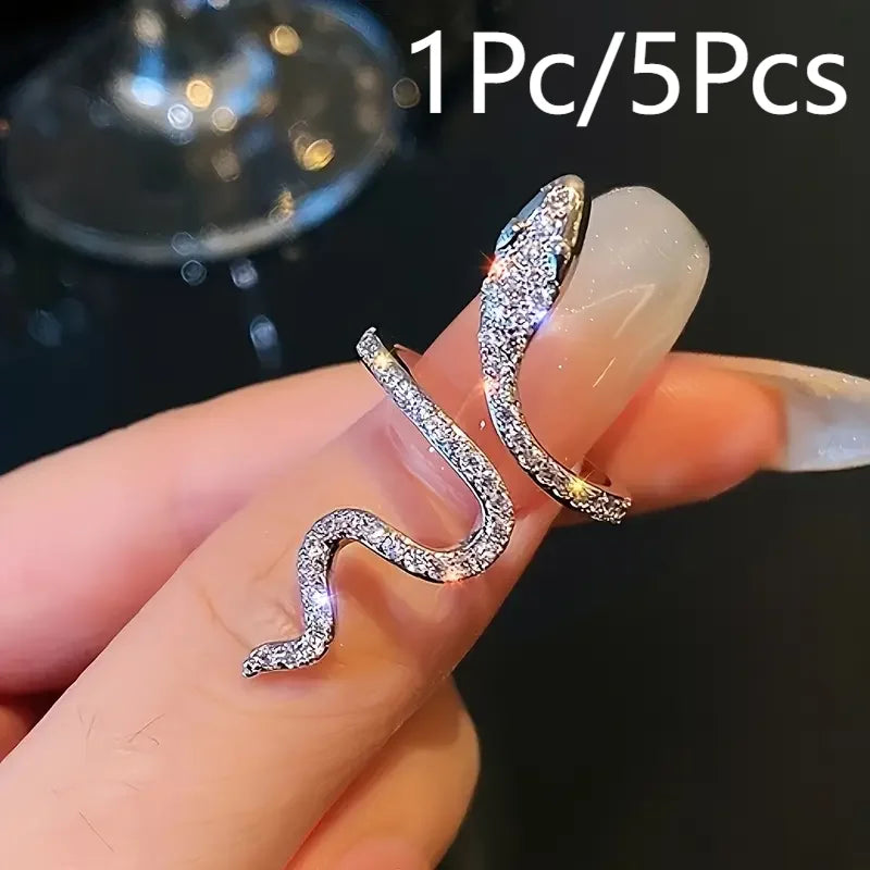 Elegant Luxury Rhinestone Snake Ring Open Adjustable Animal Ring Women's Exquisite Party Daily Gift Valentine's Day Jewelry