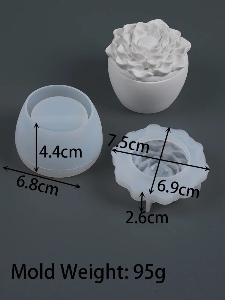Valentine's Day Flower Candle Jar Silicone Mold DIY Peony Camellia Aromath Gypsum Molds Resin Storage Box Flowerpot Craft Molds