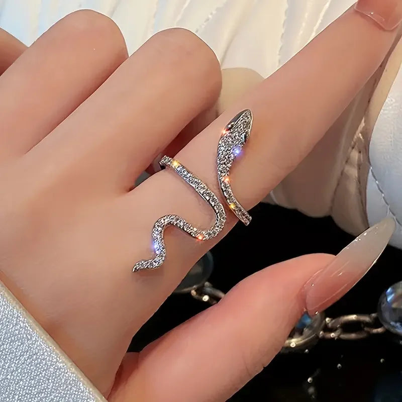 Elegant Luxury Rhinestone Snake Ring Open Adjustable Animal Ring Women's Exquisite Party Daily Gift Valentine's Day Jewelry