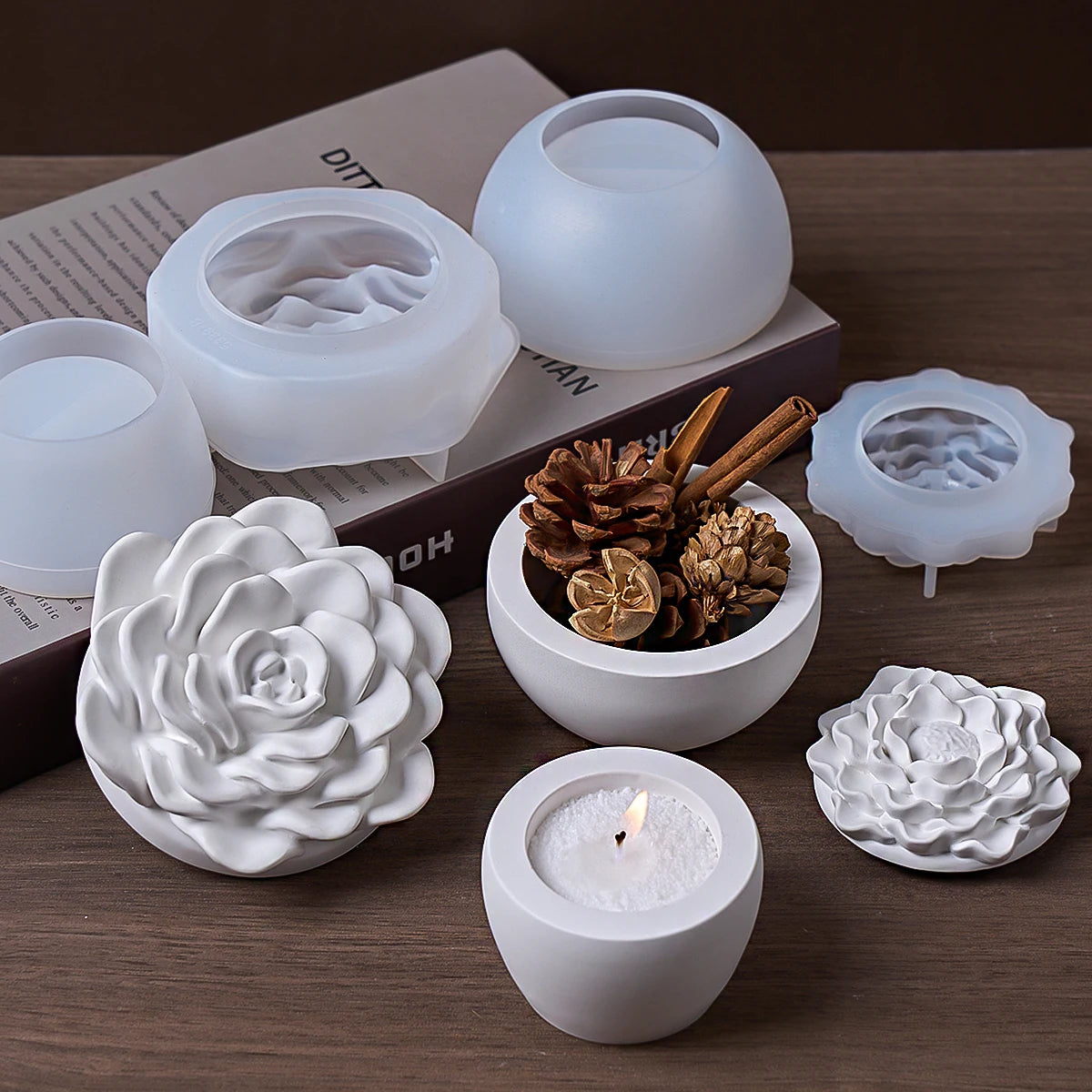 Valentine's Day Flower Candle Jar Silicone Mold DIY Peony Camellia Aromath Gypsum Molds Resin Storage Box Flowerpot Craft Molds