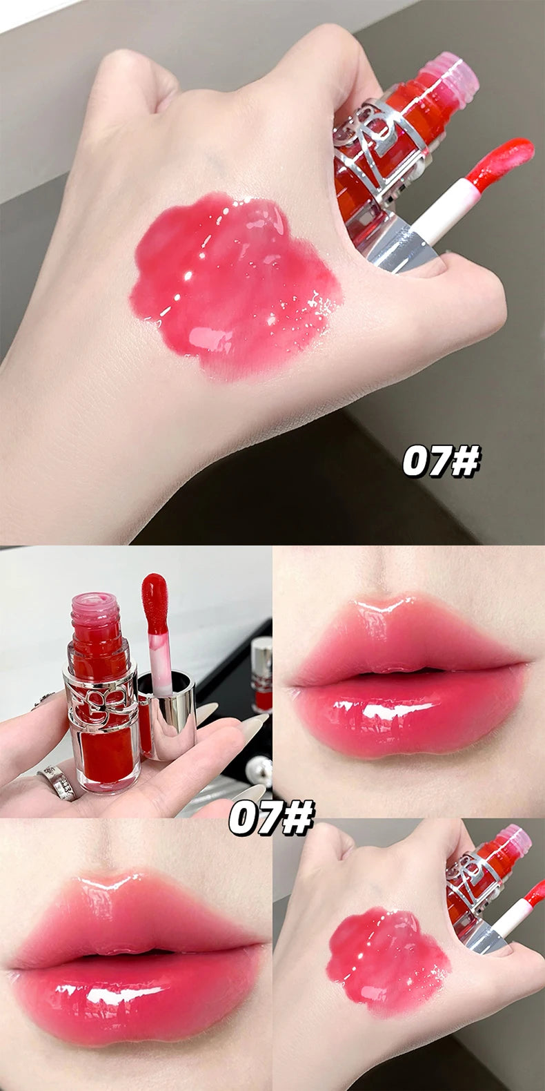 Gege Bear Glittering Mirror Lip Glaze, Watery Shimmering Light Lip Gloss Makeup 8 Colors, Hydrating Moisturizing, Long Lasting