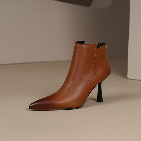 Fashion Boots, Cowhide Ankle Boots, Women's Mid-heel Single-layer Boots