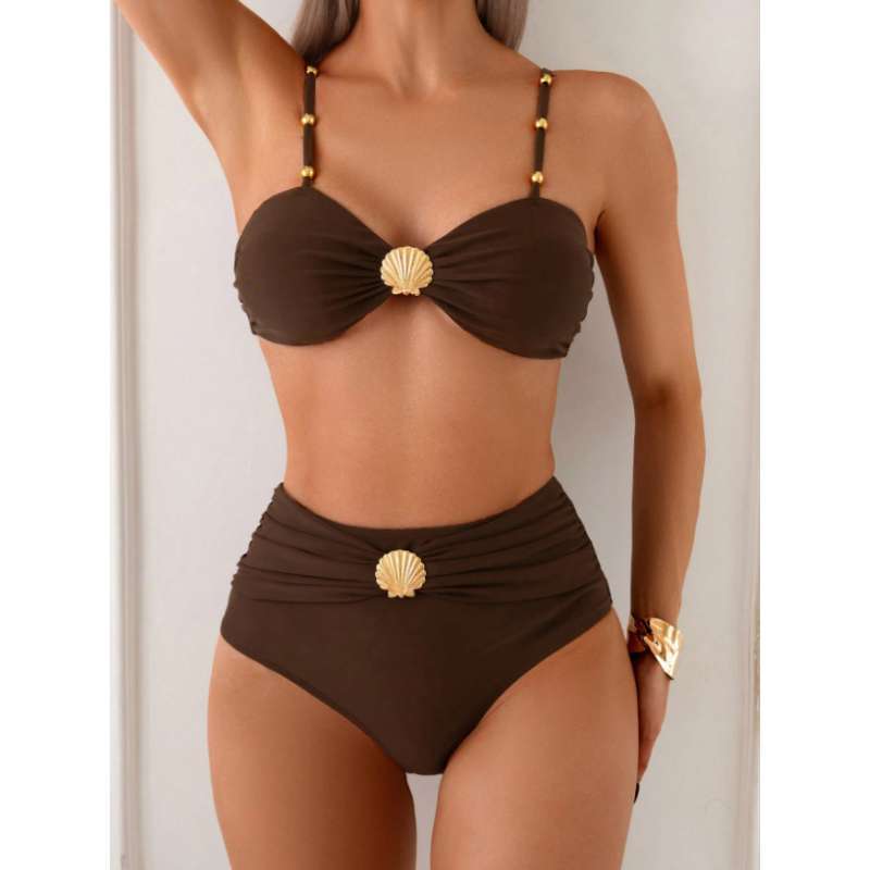 Sexy Solid-Color Strapless Tube Top Swimsuit For Women
