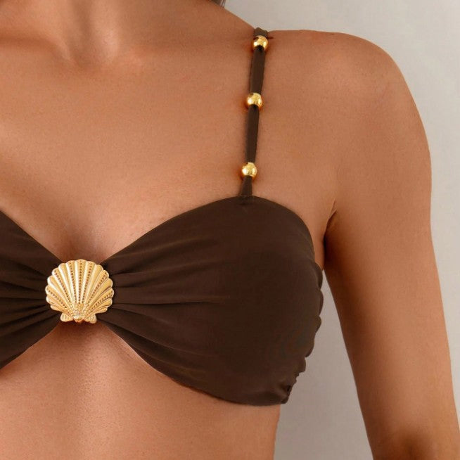 Sexy Solid-Color Strapless Tube Top Swimsuit For Women